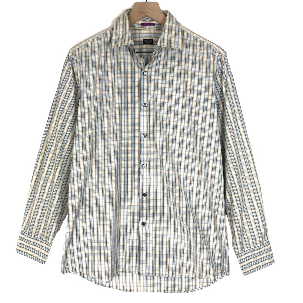PAUL SMITH London 100% Cotton Plaid Shirt Men's Sz 15 1/2 - 39 Button Up Italy